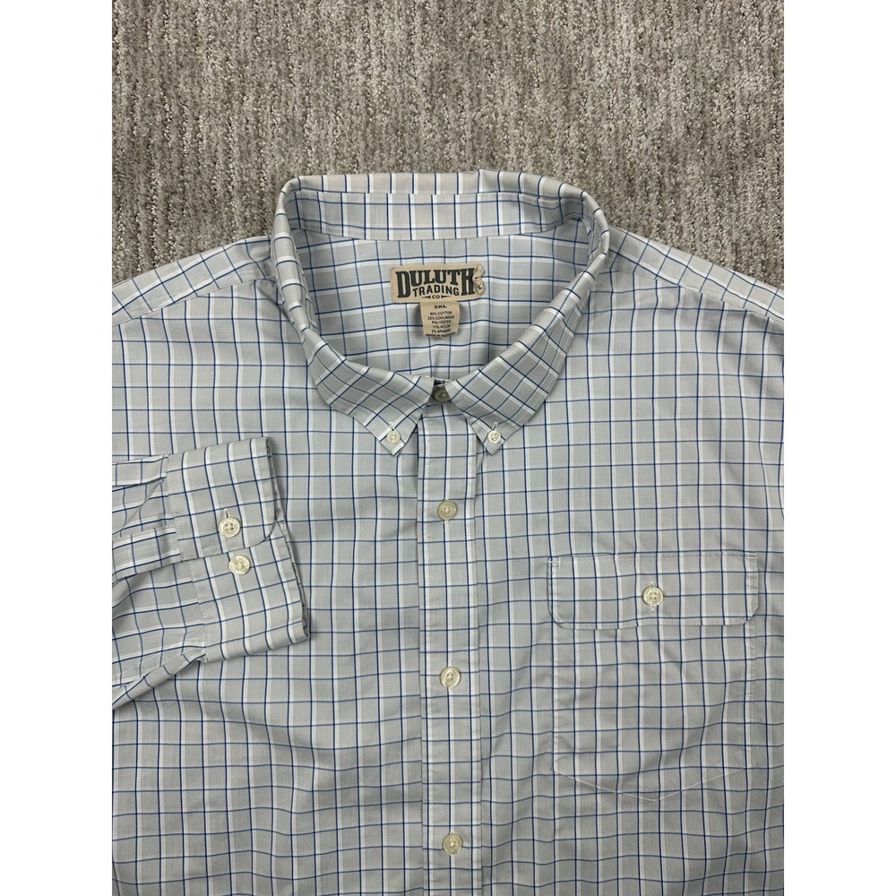 Duluth Trading Co Shirt Mens 3XL Blue Plaid Relaxed Fit Button Down Coolmax